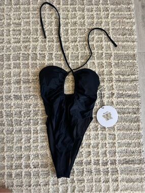 Princess Polly Black Halter One-Piece Swimsuit with Front Keyhole